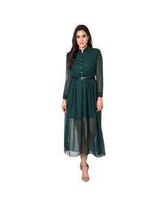 Women's BOTTLE GREEN Georgette Solid Maxi Dress